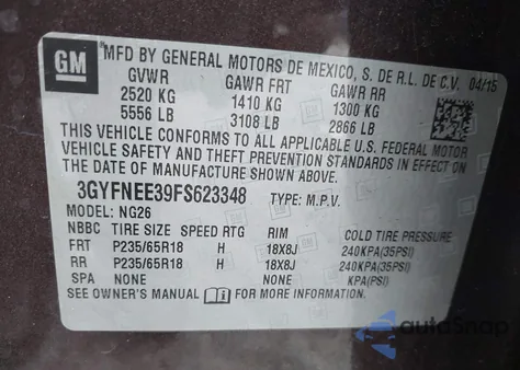 2015 Cadillac Srx Luxury Collection из США, поврежденный, VIN 3GYFNEE39FS623348